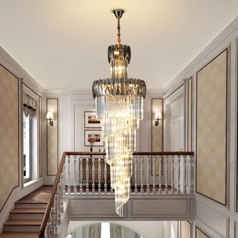 Afralia™ Crystal Luxury Chandelier: Designer Post-modern Duplex Living Room Long Chandelier