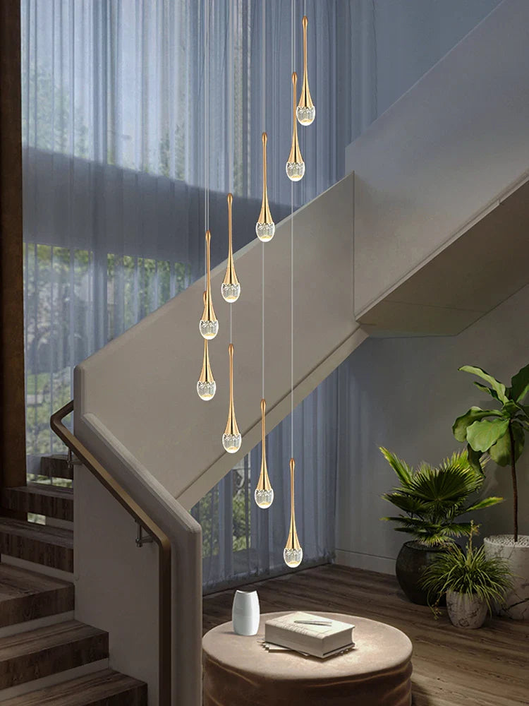 Afralia™ Crystal Staircase Chandelier LED Living Room Modern Indoor Ceiling Lamp