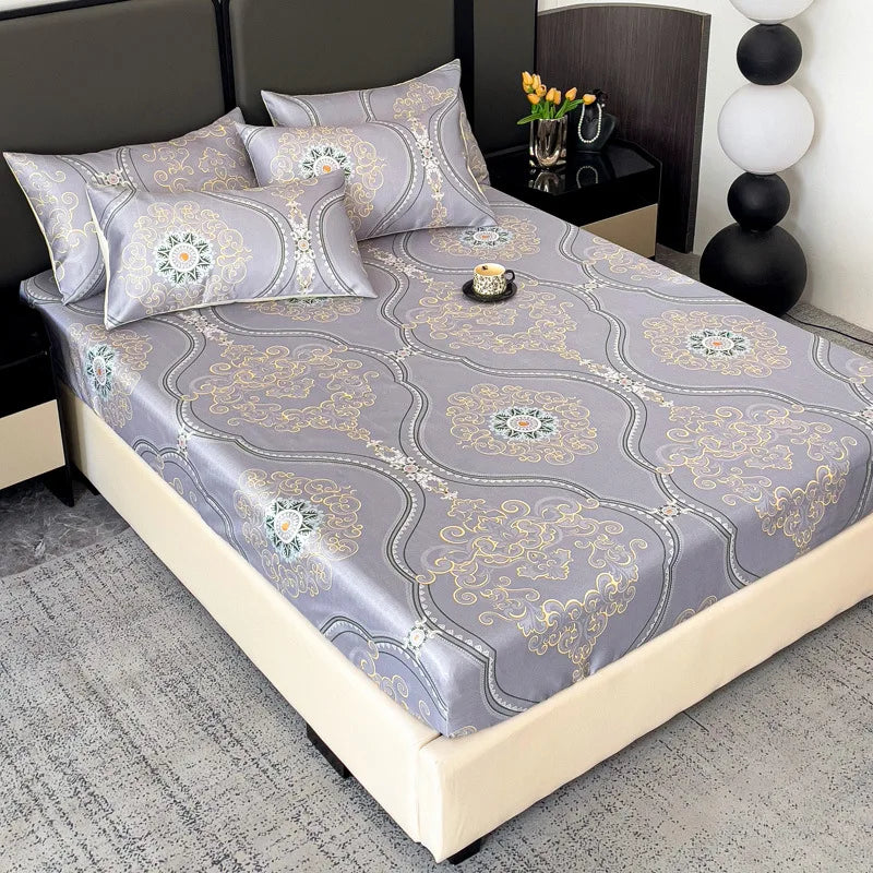Afralia™ Printed Silky Fitted Sheet: Soft & Anti-Slip Mattress Cover