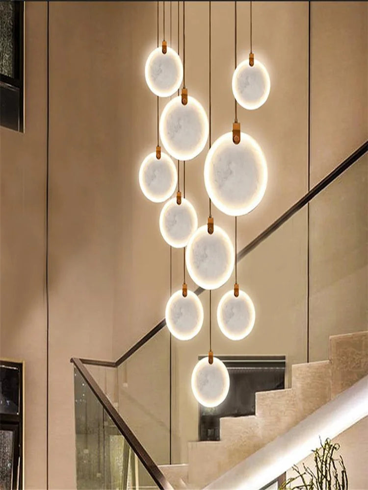 Afralia™ Marble LED Chandelier Staircase Lobby Light Gold Stone Fixture