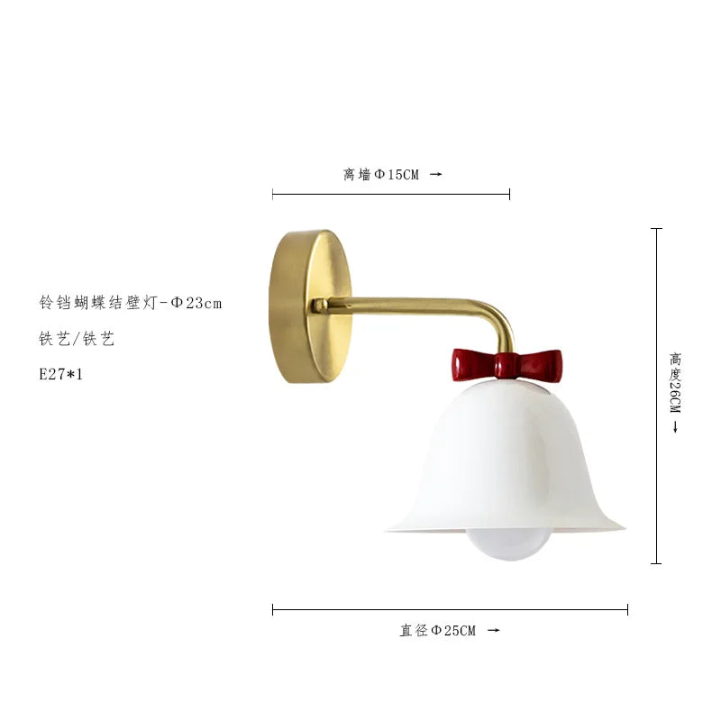 Afralia™ Bowknot Bell Wall Lamp E27 LED Glass Bedroom Kitchen Island Kids/Princess Room