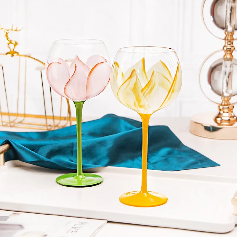 Afralia™ Hand Painted Glass Goblet: Creative Red Wine Glasses Cup for Wedding Party