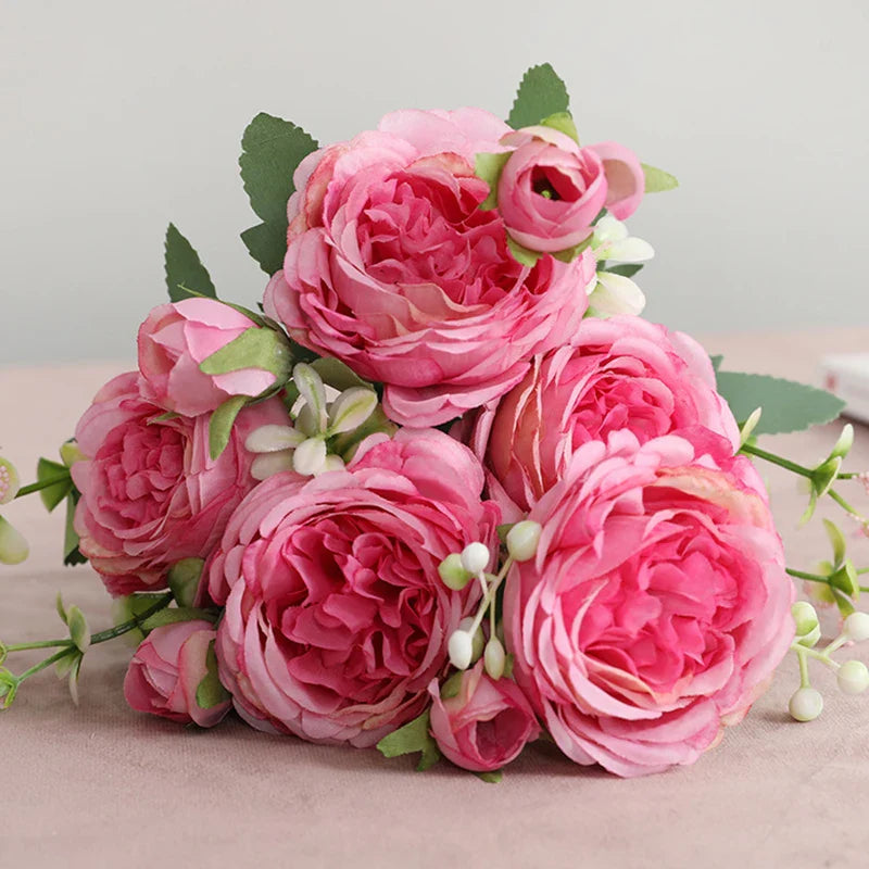 Afralia™ Silk Peony Bouquet: 5 Big Head 4 Bud Artificial Flowers for Home Wedding Decor