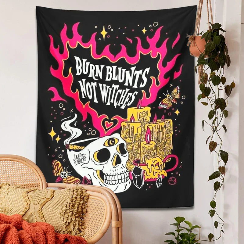 Afralia™ Skull Moon Tapestry: Psychedelic Boho Witch Tarot Moth Wall Hanging Skeleton