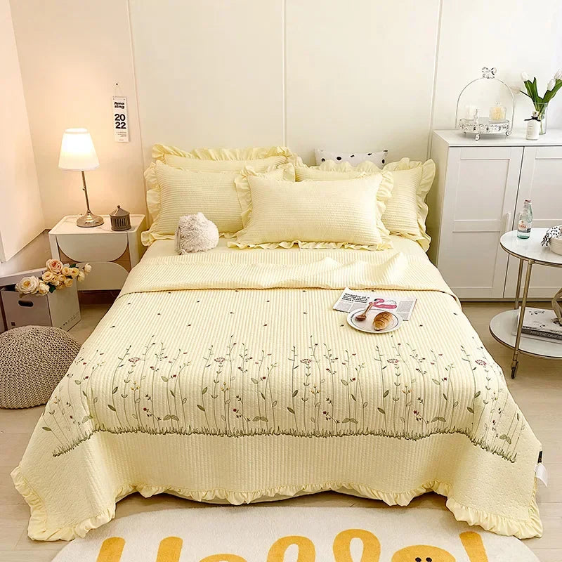 Afralia™ Ruffles Flowers Embroidery Quilt Set - Princess Bedding with Comforter