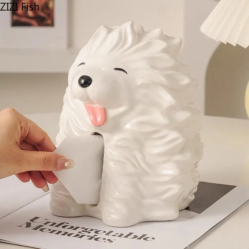 Afralia™ Cartoon Puppy Tissue Box: Cute Animals Ceramic Desk Decoration & Paper Towel Case