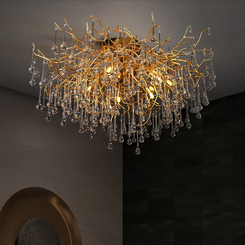 Afralia™ Gold Tree Branch Chandelier for Dining Room