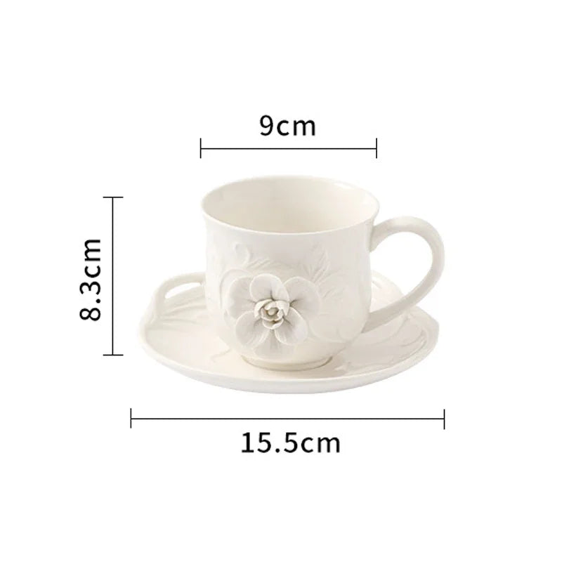 Afralia™ Relief Floral Patterns Porcelain Coffee Mug Set - Elegant Tea and Juice Cup
