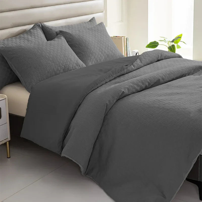 Afralia™ Waffle Grid Queen Duvet Set: Soft, Breathable, Durable Comforter with Pillowcase - Spring/Autumn