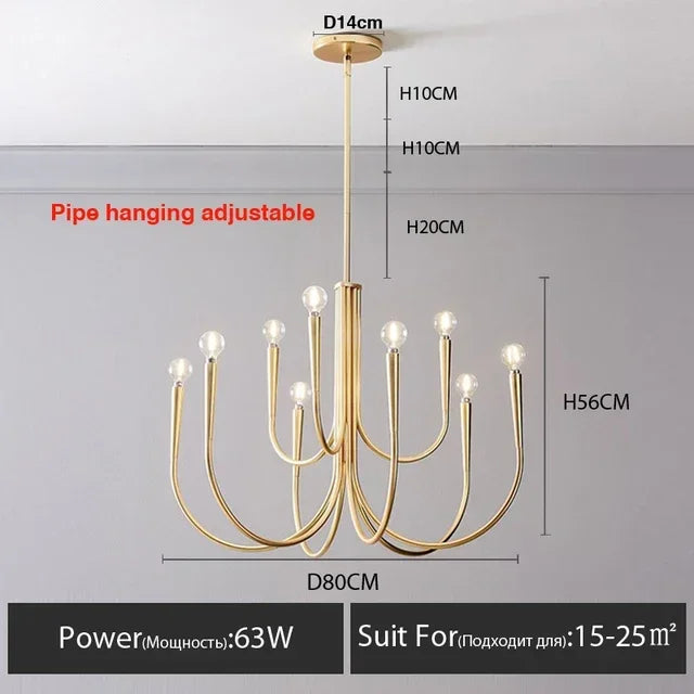 Afralia™ Gold Metal Chandelier: Modern Nordic LED Lighting for Living Room, Kitchen, Dining Room