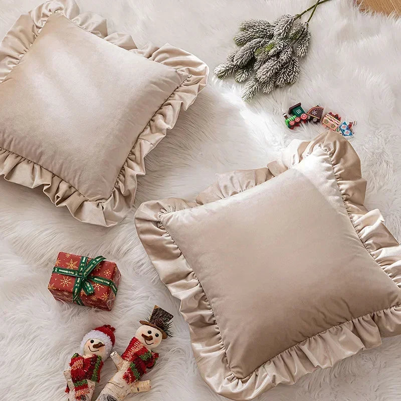 Afralia™ Ruffled Edge Patchwork Velvet Pillow Covers Set for Festive Home Decor