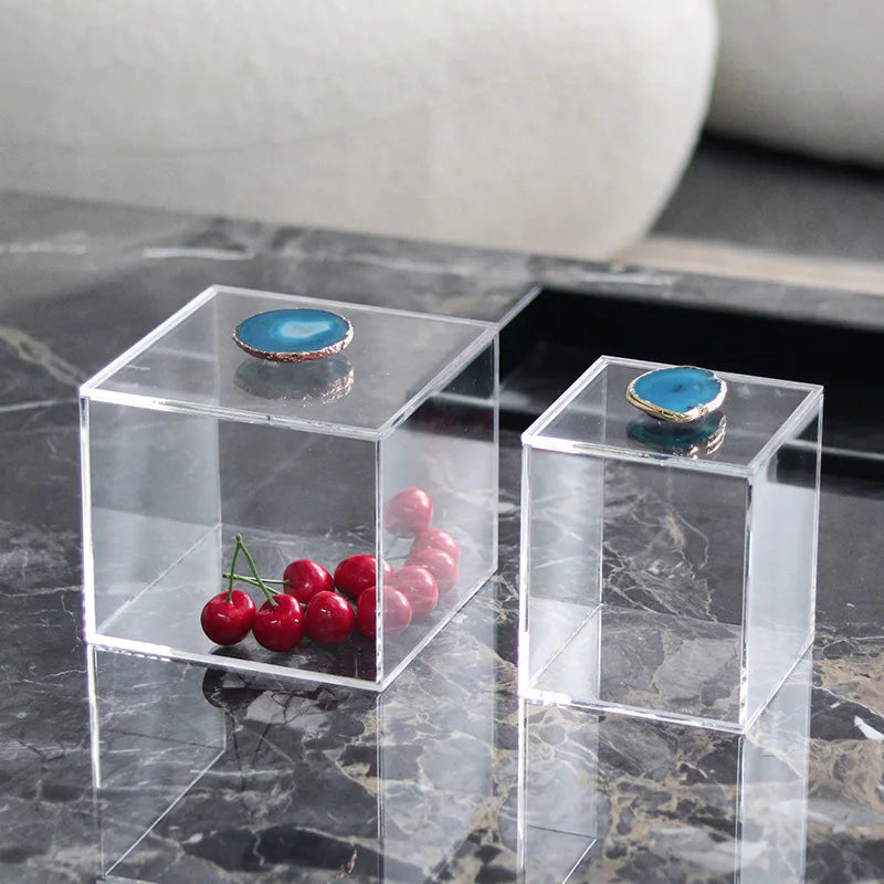 Afralia™ Clear Acrylic Agate Crystal Jewelry Display Box Dustproof Room Decor Holder