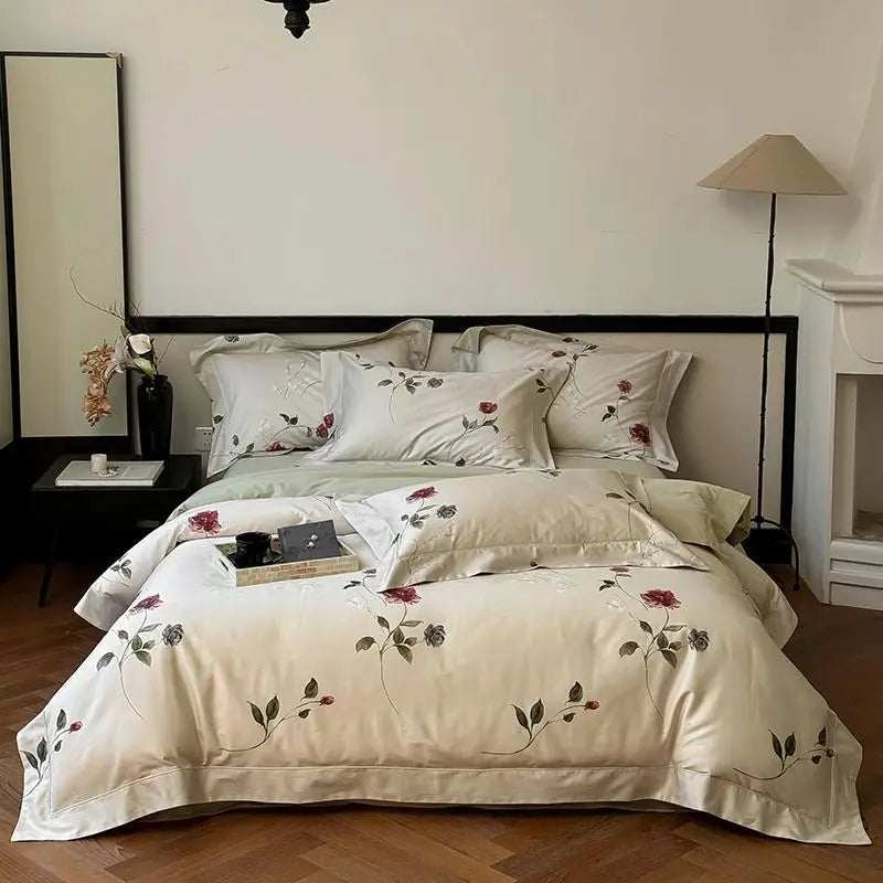 Afralia™ Vintage Rose Flowers Bedding Set, 1000TC Egyptian Cotton, 4Pcs