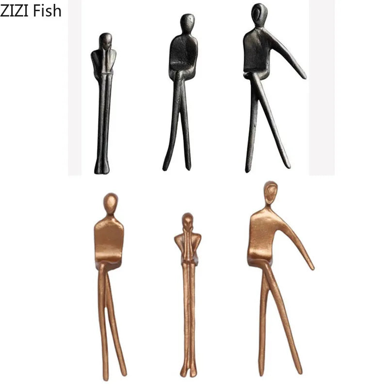 Afralia™ Gold Plated Figure Sculpture Set | Abstract Desk Decoration | Character Statue