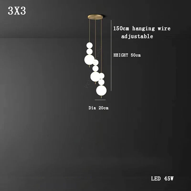 Afralia™ Modern Magic Bean Brass White Ball LED Ceiling Chandelier