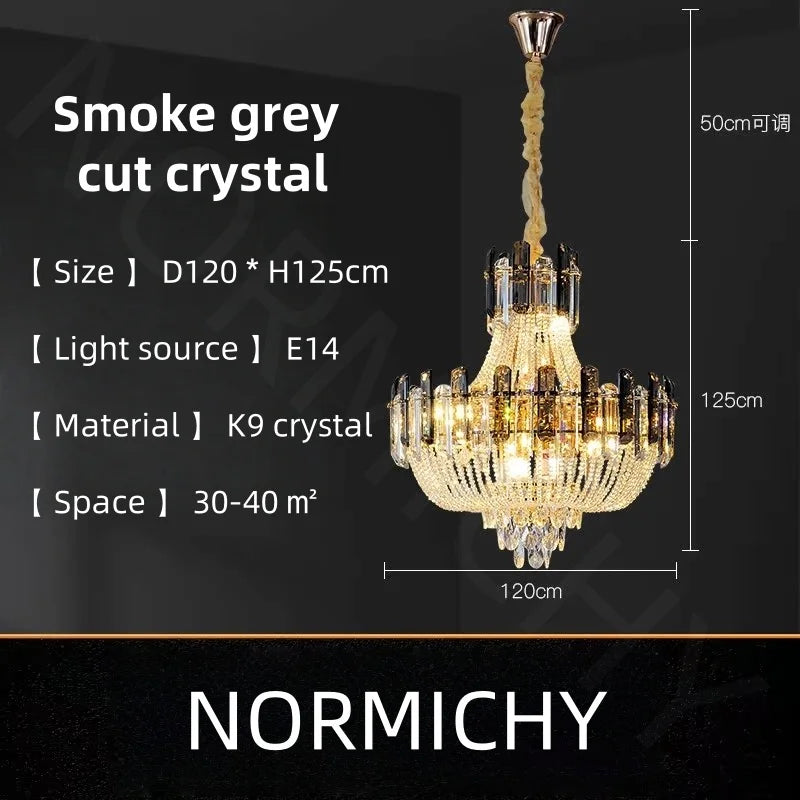 Afralia™ Light Luxury Crystal Ceiling Chandelier in Amber & Smoky Grey, LED Elegant Lustre