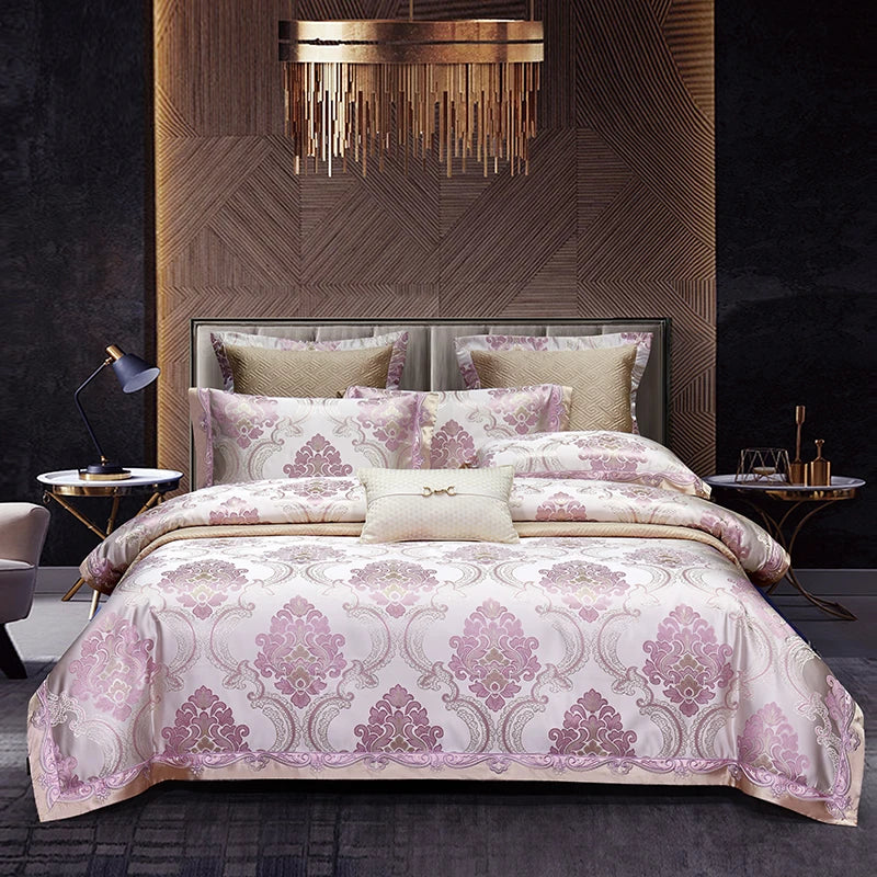 Afralia™ Silky Satin Jacquard Cotton Bedding Set, Luxury European Style, 4 or 6 Pcs