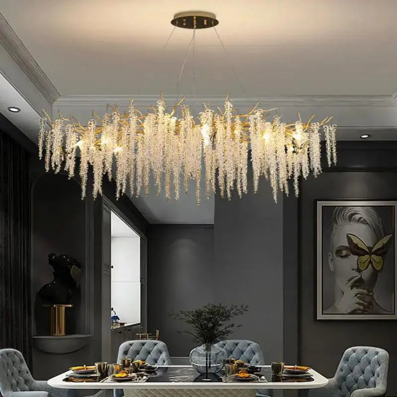 Afralia™ Gold Aluminium Branch Pendant Light Chandelier for Modern Dining Room Decor