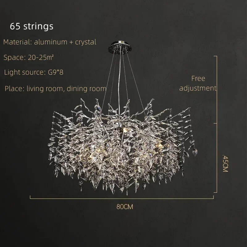 Afralia™ Luxury Crystal Chrome Chandelier Silver Gold LED Tree Branch Chandelier for Living Dining Room