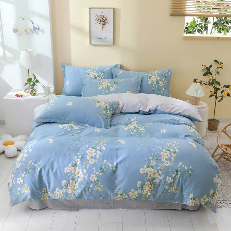 Afralia™ Printed Cotton Bedding Set, 4-Piece Universal Duvet Cover Kit, Cozy Home Textiles