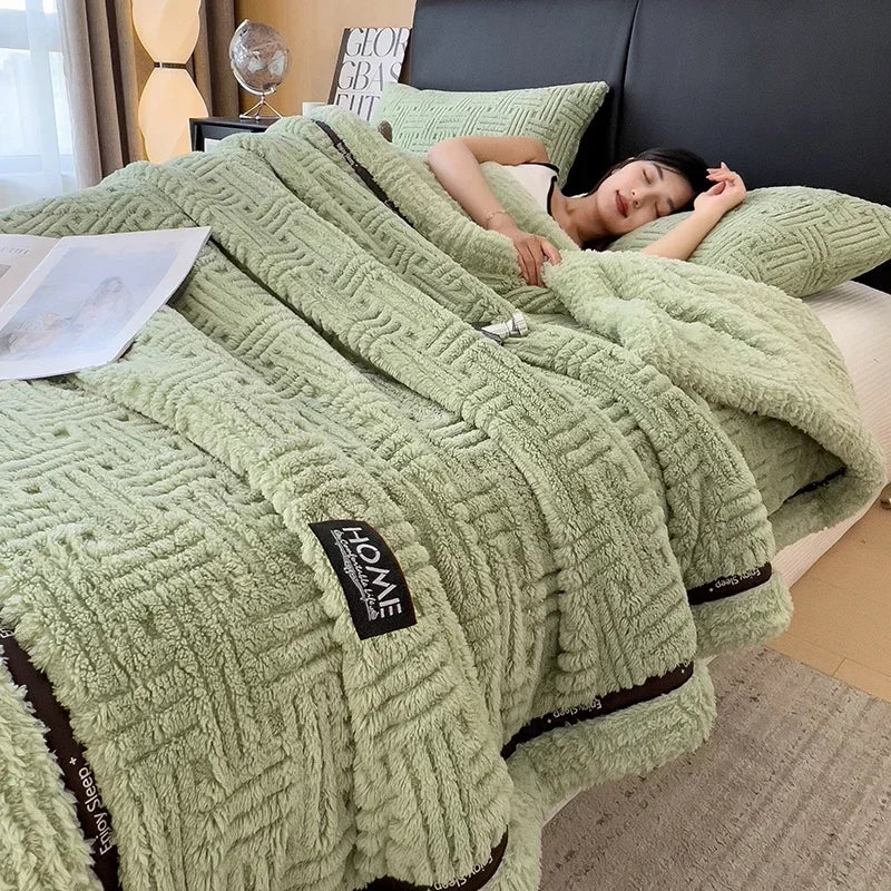 Afralia™ Cozy Fluffy Fleece Blanket for Autumn Winter, Soft Warm Maternal Child Bed Sofa Cover
