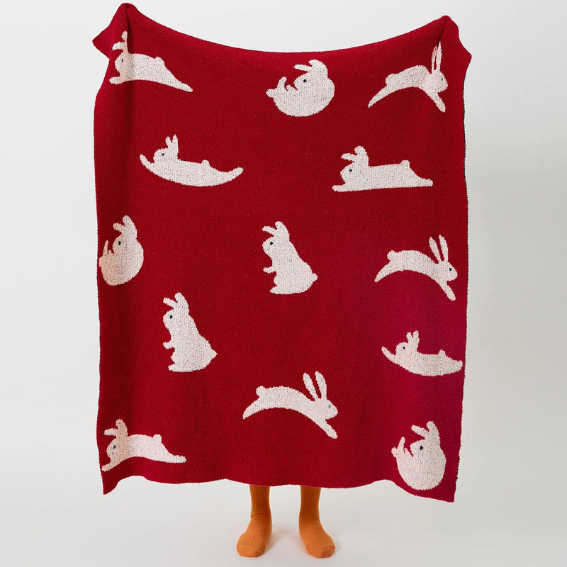 Afralia™ Lively Rabbit Microfiber Knitted Throw Blanket - Cute & Cozy for Bed, Sofa, Couch, Car