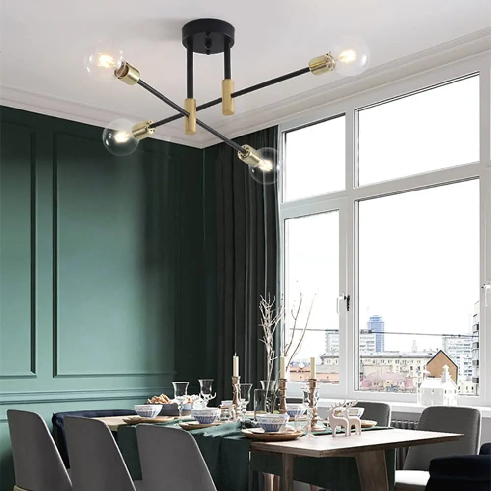 Afralia™ Iron Wrought Chandelier LED Ceiling Light Fixture Modern Vintage Decor Lighting