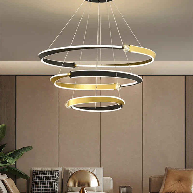 Afralia™ Black Gold LED Ceiling Chandelier Crystal Decorative Pendant Lamp for Dining Room Bedroom