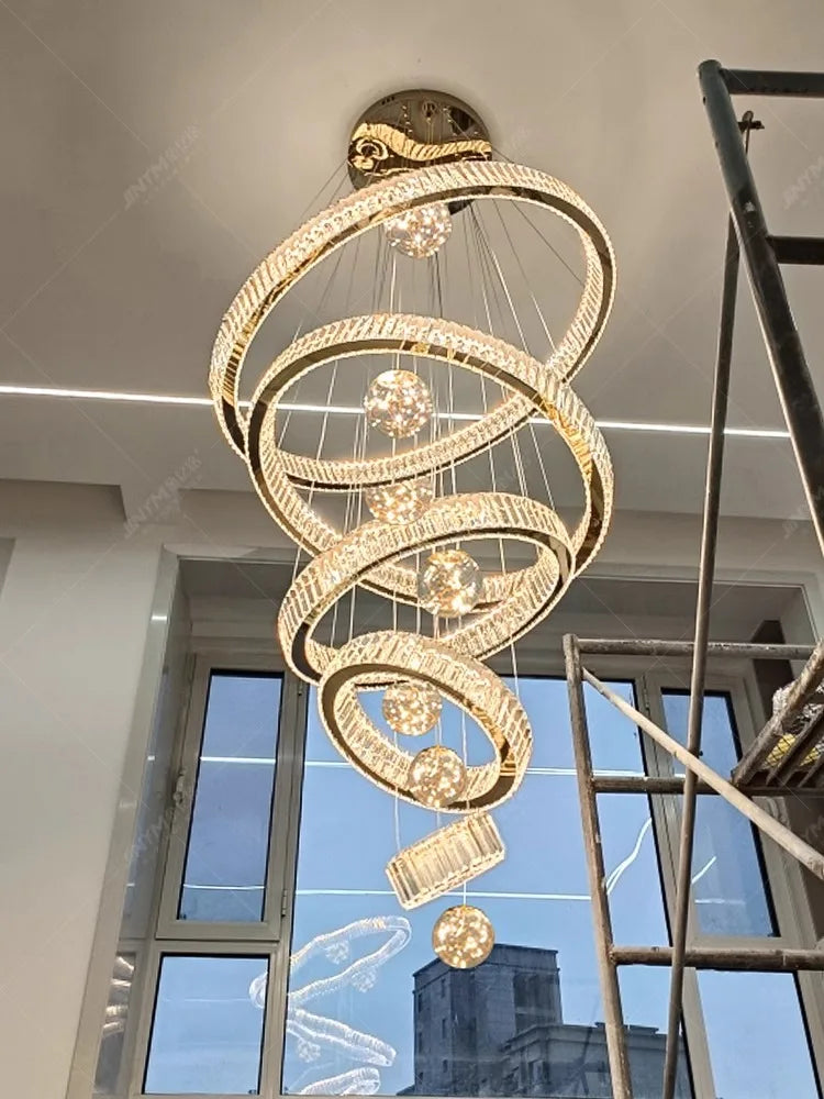 Afralia™ Crystal Chandelier: Modern Living Room Pendant Lamp for Elegant Interior Lighting