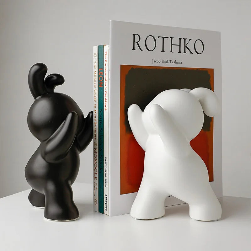 Ceramic Rabbit Bookend Statues - Afralia™ Home Decor Figurines