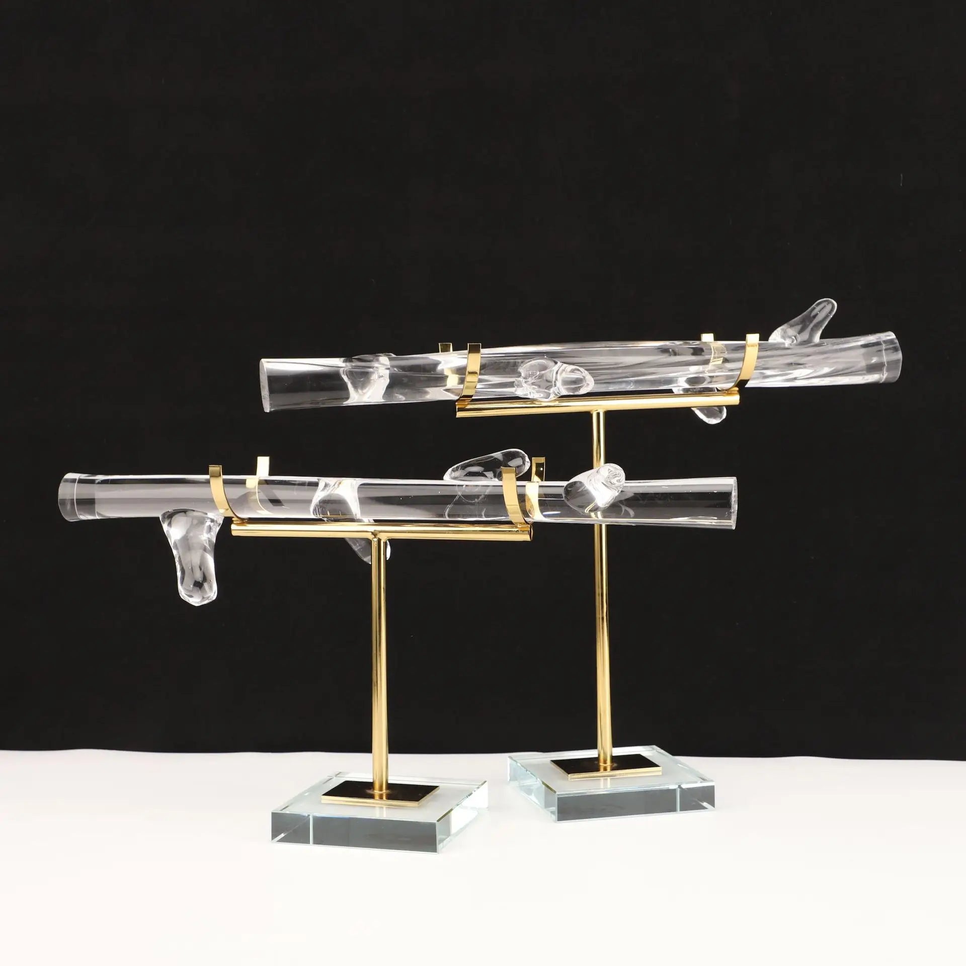 Afralia™ Crystal Pillar Trunk Metal Sculpture Abstract Glass Figurines Artisans Display