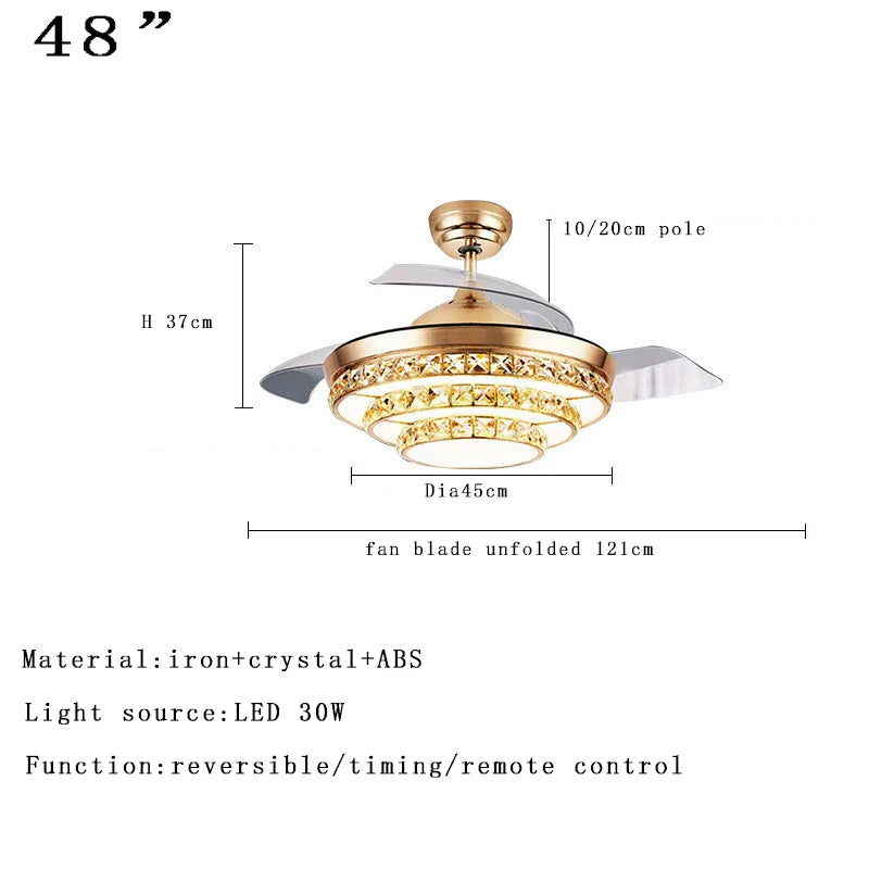 Afralia™ Crystal Ceiling Fan Light Remote Chandelier Bedroom Living Room