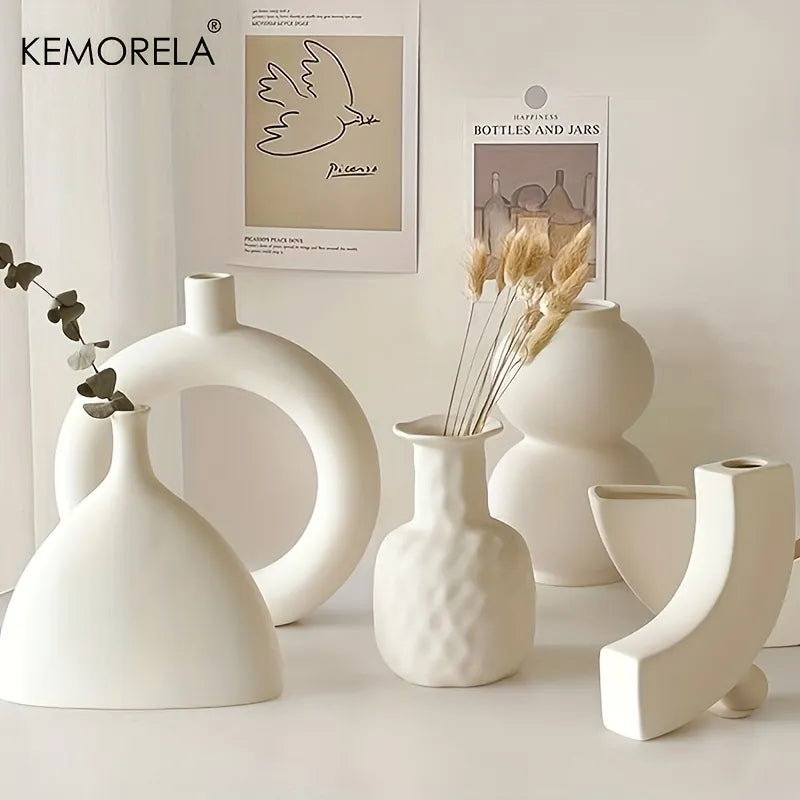 Circular Hollow Ceramic Vase - Elegant Home Decor Accent