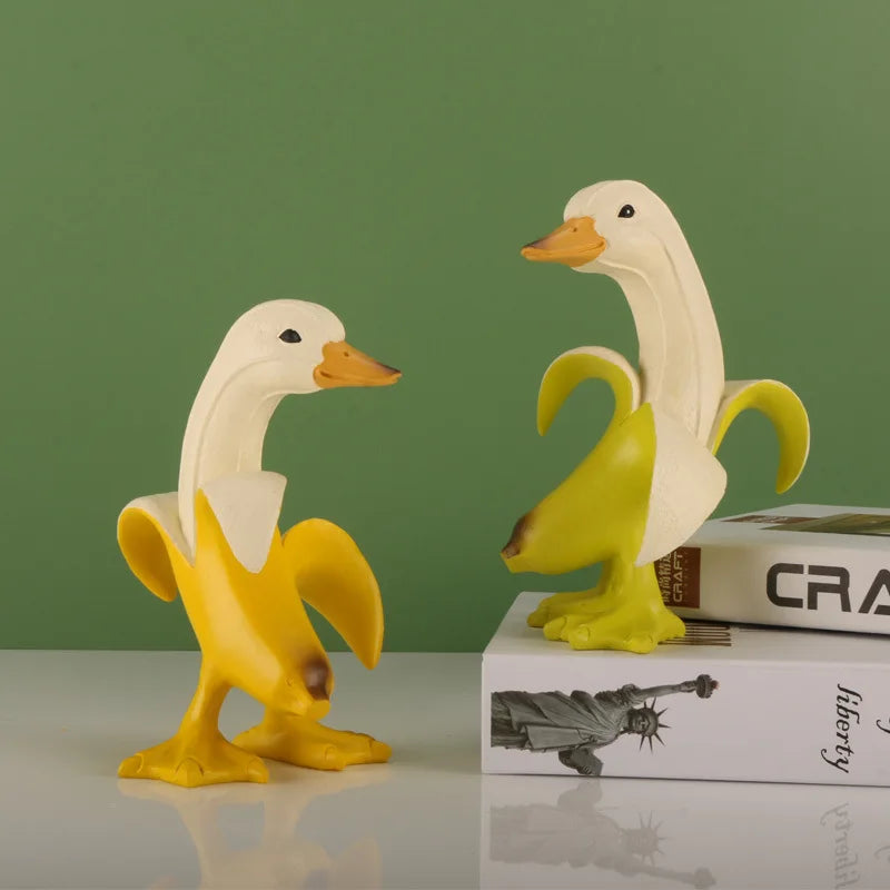 Afralia™ Banana Duck Sculpture: Cute Funny Animal Figurine for Home Decor