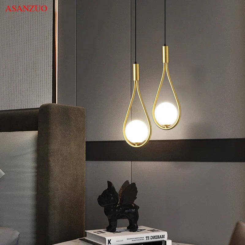 Afralia™ Glass Ball Brass Pendant Light - Nordic Bedroom Simple Home Decor