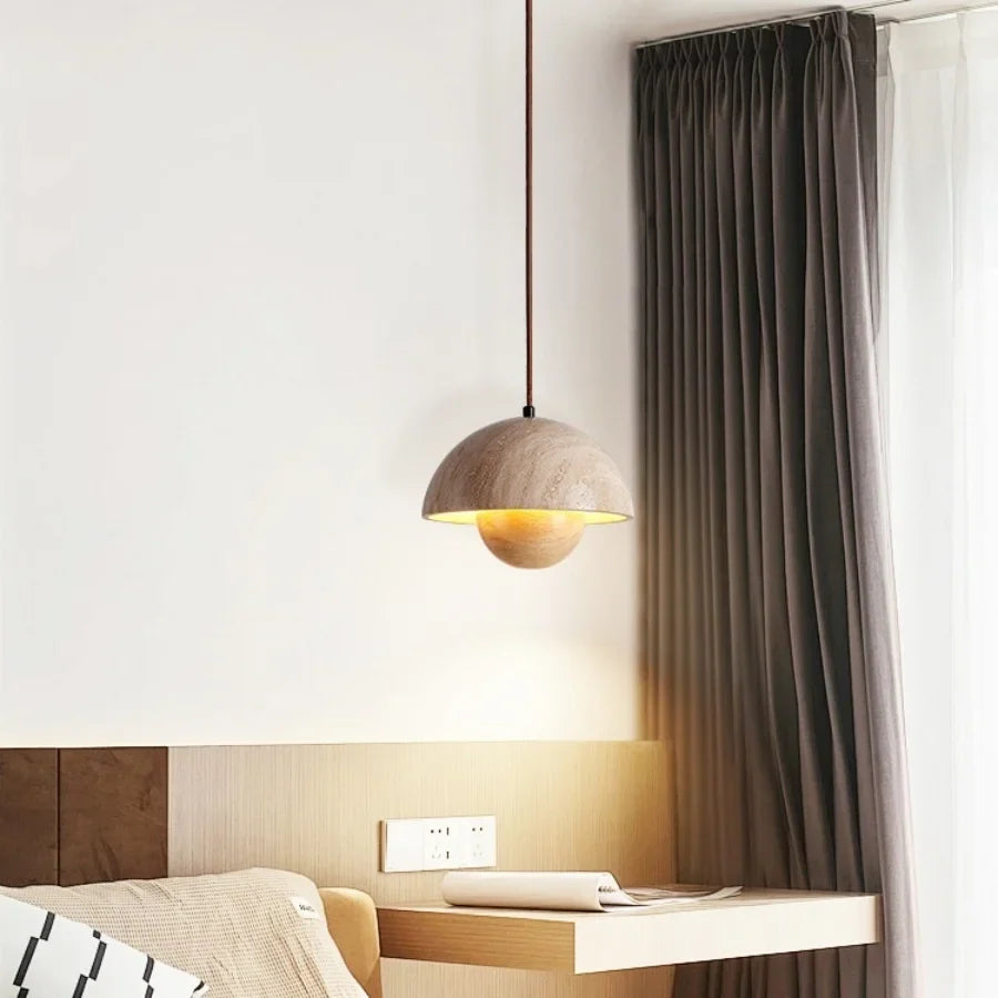 Afralia™ Wabi Sabi LED Pendant Lamp Wood Yellow Stone Modern Hanging Lights