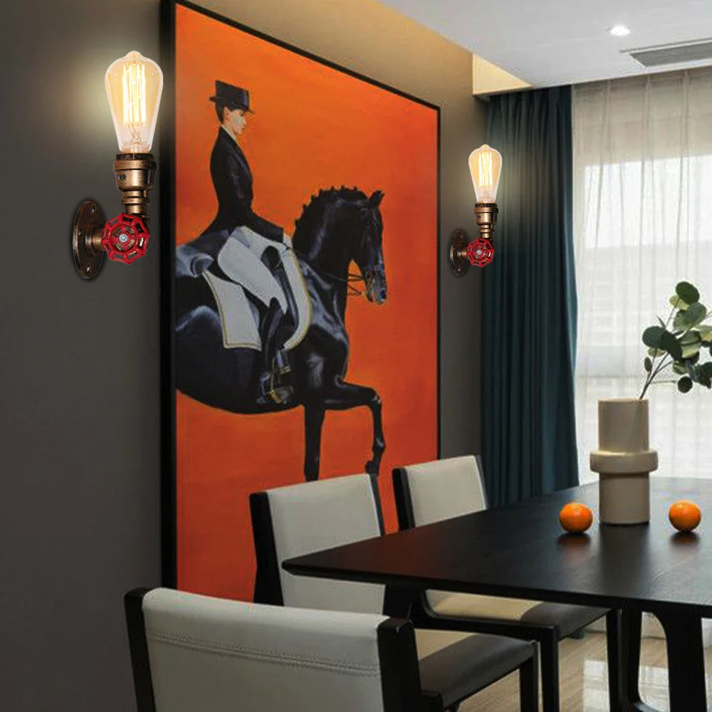 Afralia™ Industrial Iron Rust Water Pipe Wall Light Vintage E27 Sconce Fixture