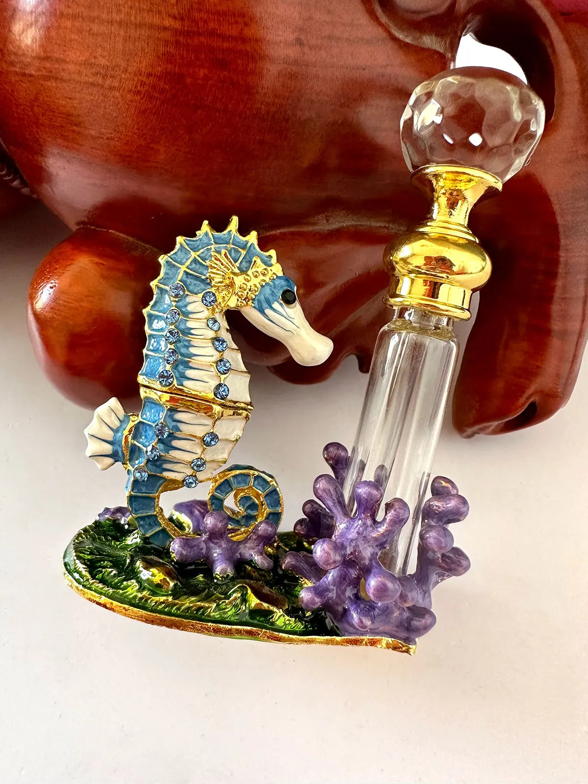 Afralia™ Seahorse Figurine Glass Perfume Bottle 4ml Crystals Bejewelled Scent Container
