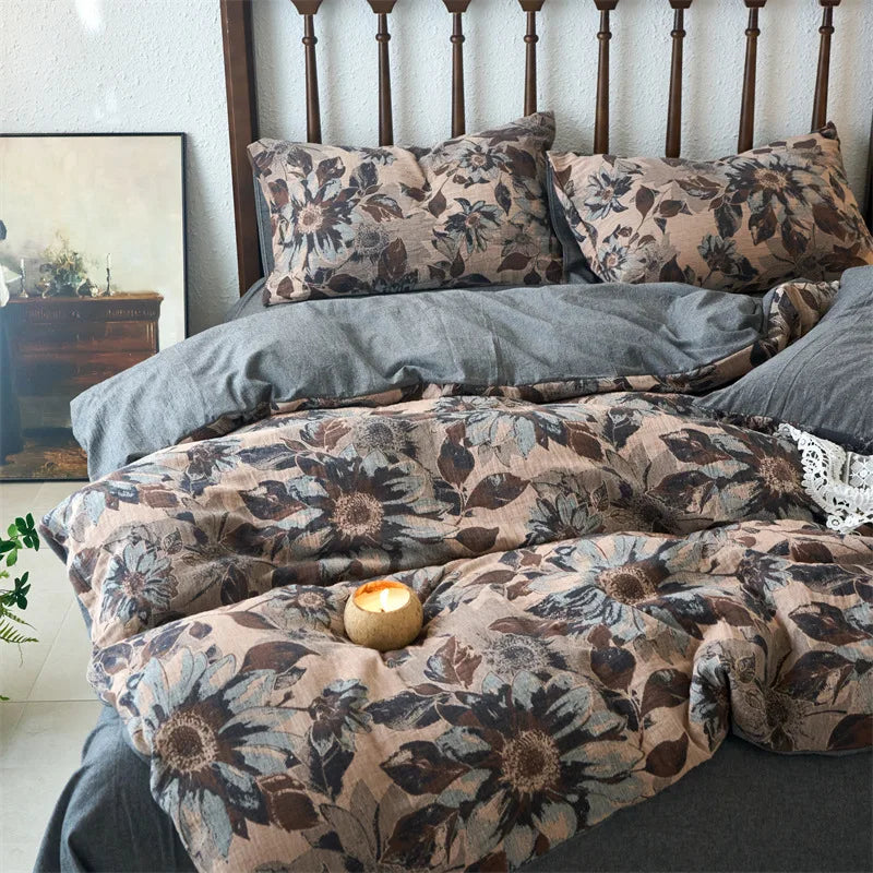 Afralia™ 100% Cotton Double-Layer Floral Jacquard Duvet Cover Set
