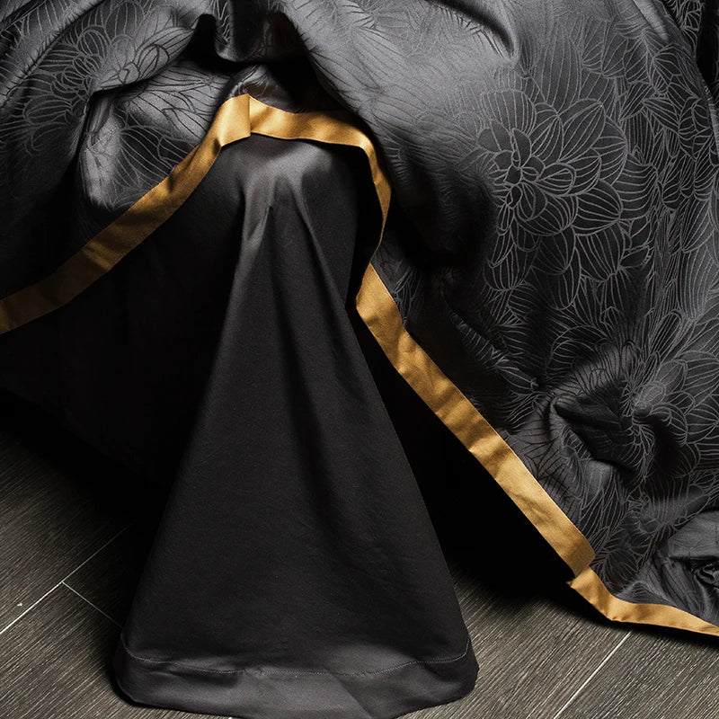 Afralia™ Luxe Dark Grey Vintage 1000TC Egyptian Cotton Bedding Set, Jacquard, Queen/King