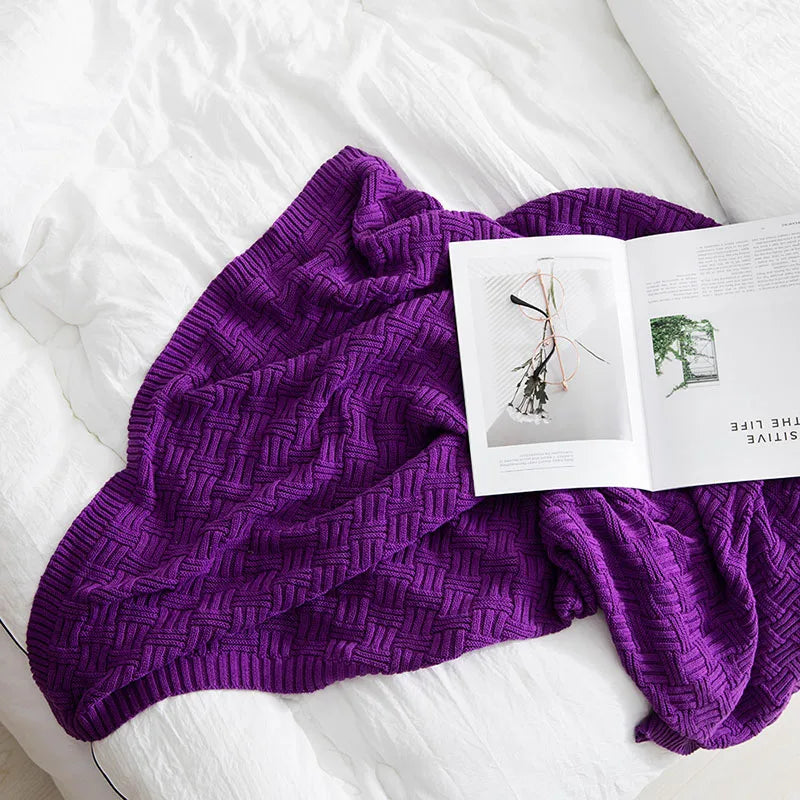Afralia™ Cozy Jacquard Blanket: 100% Cotton Solid Color Knitted Shawl for Office or Home