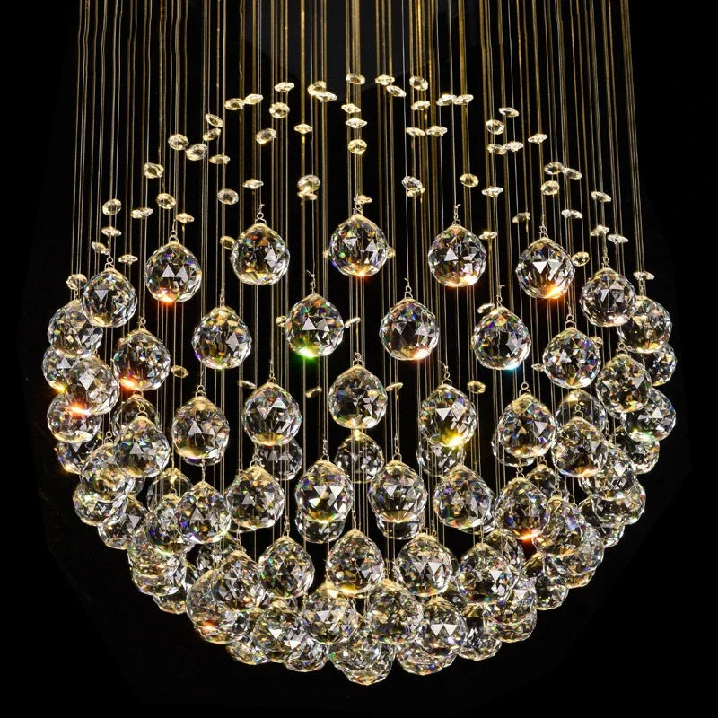 Afralia™ K9 Crystal Ball LED Ceiling Chandelier for Living Dining Room Bedroom Home Decor