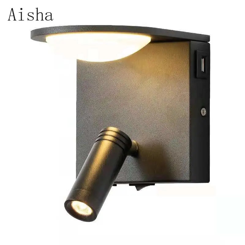 Afralia™ LED Rotary Square Wall Lamp for Home Bedroom Study with USB Charging