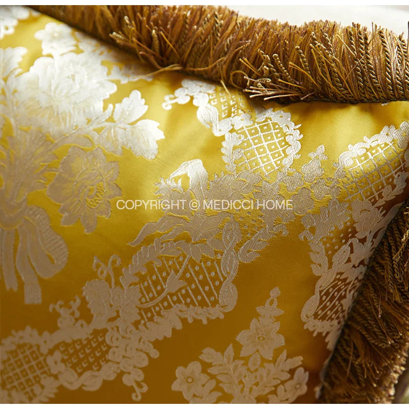 Afralia™ Luxe Silk Satin Damask Lumbar Pillow Cover 30X50 Bright Yellow