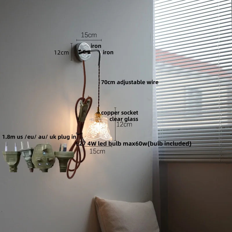 Afralia™ White Glass LED Wall Lights with Pull Chain Switch - Nordic Modern Bedside Lamp