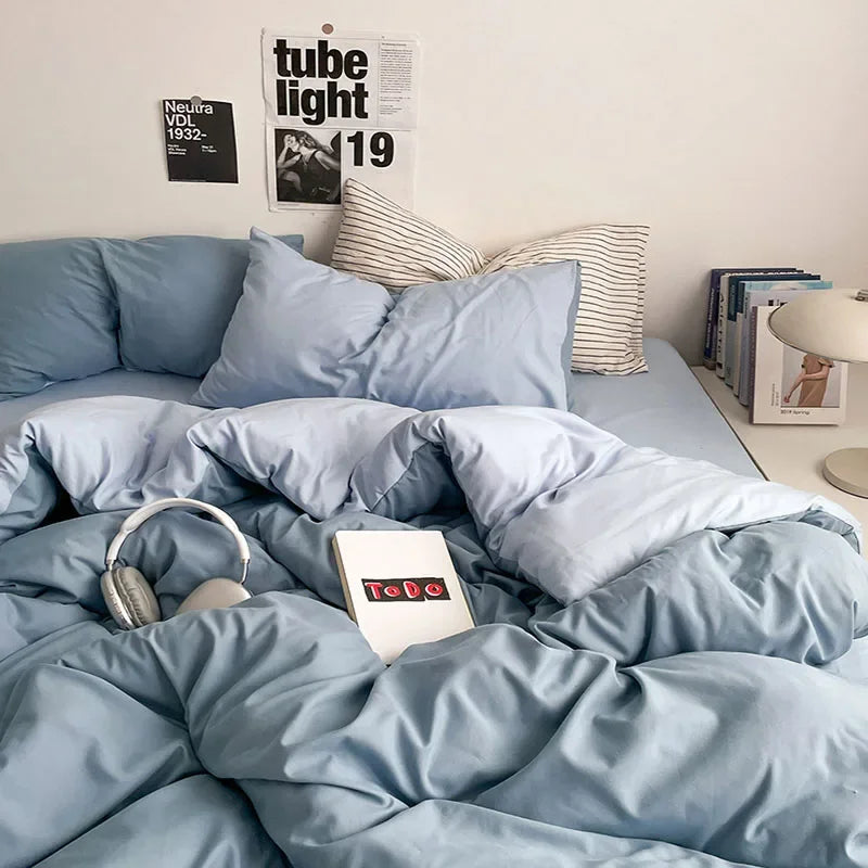 Afralia™ Solid 4-Piece Washed Cotton Bedding Set: Breathable & Cozy for Any Season