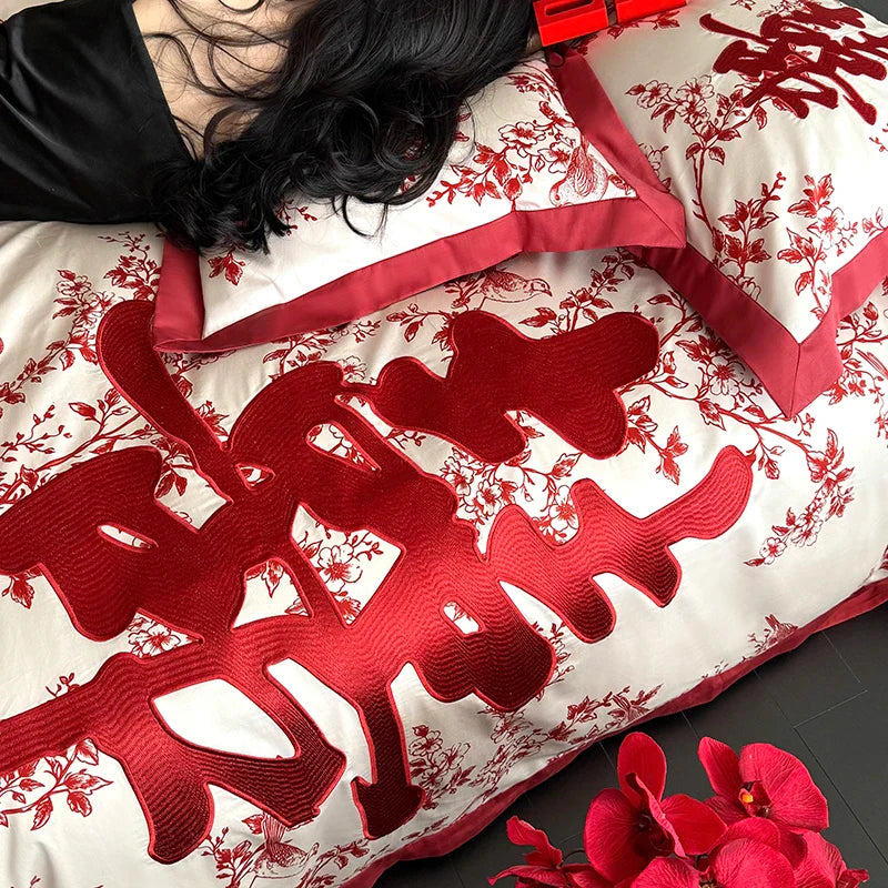 Afralia™ Luxury Red Egyptian Cotton Bedding Set, Queen King Ru Size Sheets & Duvet Cover