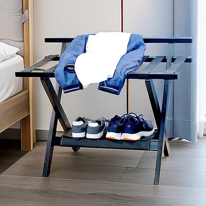 Afralia™ Folding Luggage Rack with Storage Shelf - Heavy-Duty Solution for Guest Room