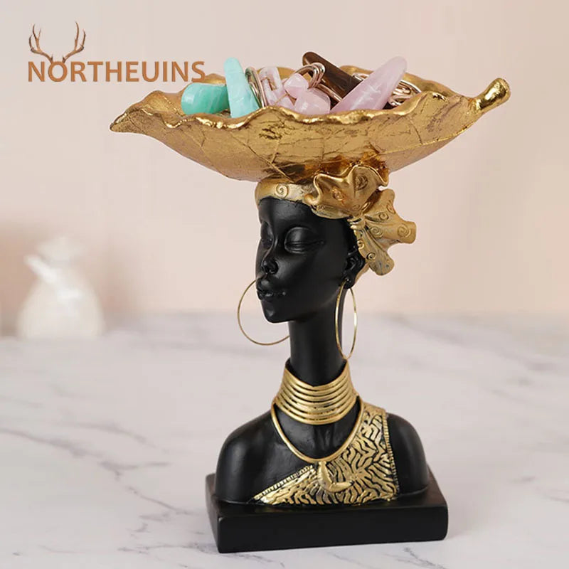 Afralia™ Black African Woman Resin Storage Figurine - Exotic Interior Decor Statue