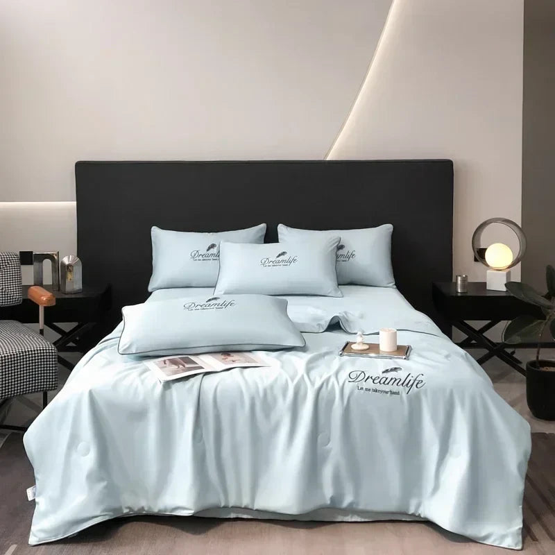 Afralia™ Luxury Embroidery Quilt Set, 4-Piece Summer Comforter Bedding for Air-Conditioned Comfort
